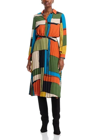 ELIE TAHARI Pleated Midi Shirt Dress
