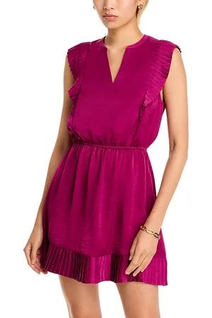 Steve Madden Verona Pleated Split Neck Mini Dress