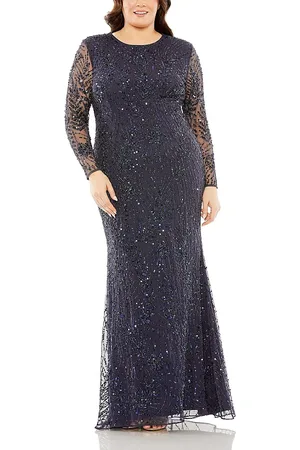 Mac Duggal Plus Long Sleeve Mesh Embellished Gown