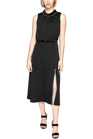 Karl Lagerfeld Satin Crepe Mock Neck Midi Dress