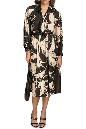 DKNY Tie Neck Belted Dress