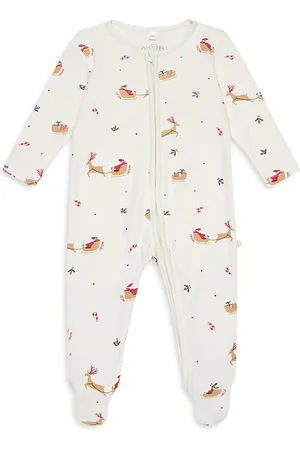 Mori Unisex Santa Print Two Way Zip Sleepsuit