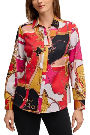 Foxcroft Luna Buckle Scarf Print Top