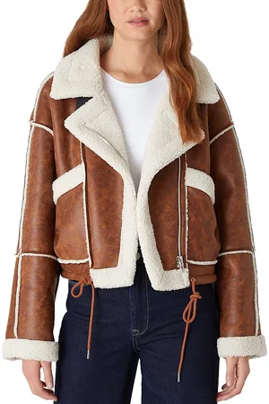 BLANK NYC Faux Leather Sherpa Trim Drawstring Jacket