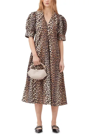 Ganni Cotton Poplin V Neck Maxi Dress