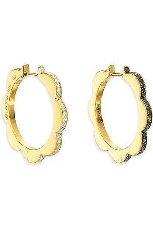 Cadar 18K Bloom White & Black Diamond Outline Flower Hoop Earrings