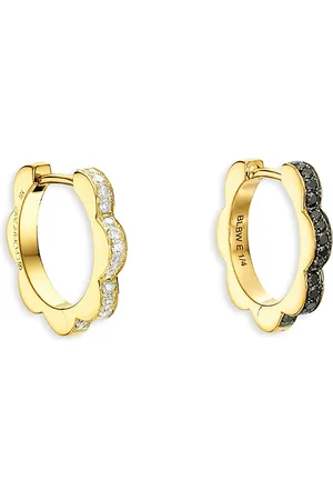Cadar 18K Bloom White & Black Diamond Outline Flower Small Hoop Earrings