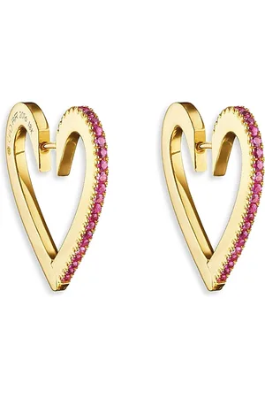 Cadar 18K Yellow Gold Endless Ruby Heart Hoop Earrings