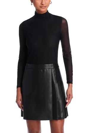 ALICE+OLIVIA Chara Long Sleeve Mesh & Faux Leather Mini Dress