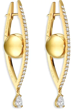 Cadar 18K Yellow Reflections Diamond Eye Shaped Elongated Hoop Earrings