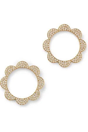 Cadar 18K Yellow Triplet Diamond Pave Open Flower Stud Earrings