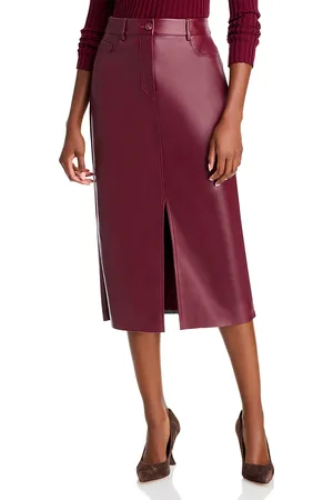 ELIE TAHARI Faux Leather Slim Midi Skirt