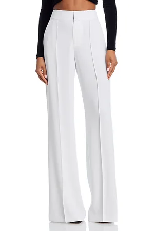 ALICE+OLIVIA Dylan High Waist Wide Leg Pants in White Crystal Trim Crepe