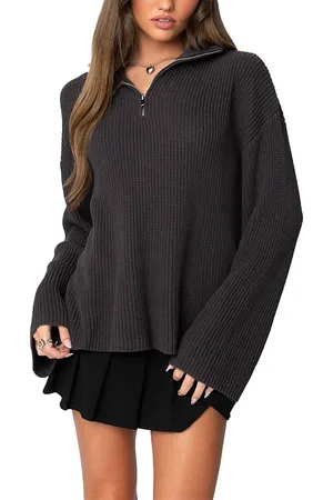 Edikted Amour High Neck Oversized Zip Sweater