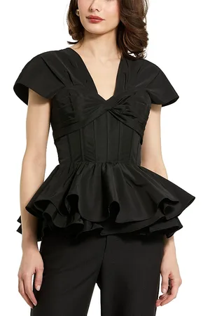 Mac Duggal Faille Twist Bustier Peplum Top