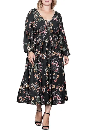 Standards & Practices Plus Size Lace Up Double V Neck Dress