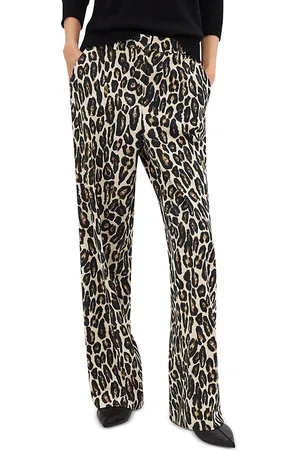 THEORY Relaxed Straight Stretch Wool Leopard Pants
