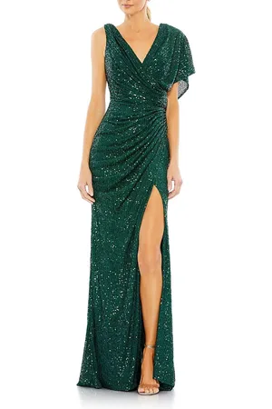 Mac Duggal Sequined Asymmetrical Draped Trumpet Gown