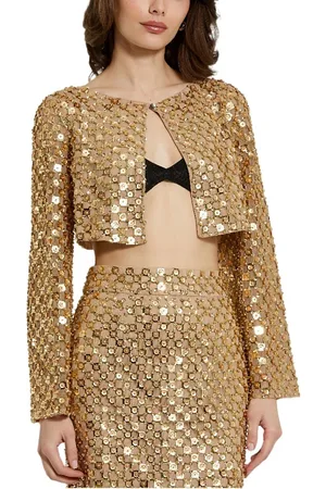 Mac Duggal Beaded Sequin Georgette Long Sleeve Cardigan