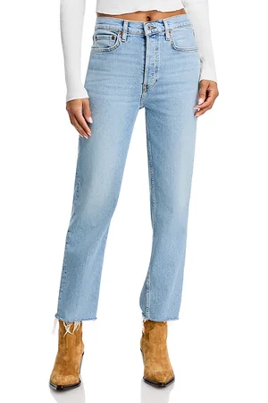 RE/DONE Stove Pipe High Rise Straight Jeans in Mid 90