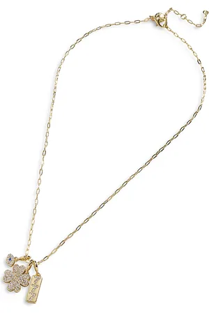 Baublebar Crystal & Heart Cluster Pendant Necklace in Gold Tone, 18-20