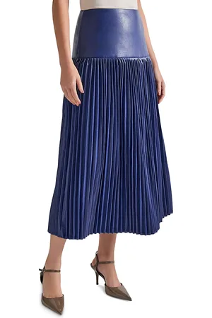 Misook Faux Leather Drop Waist Pleated Midi Skirt
