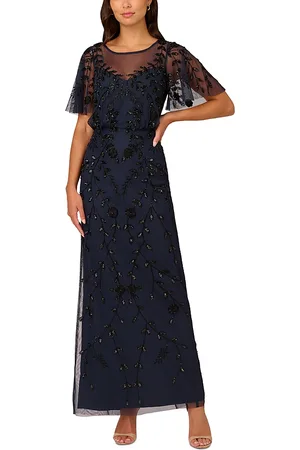Adrianna Papell Beaded Mesh Blouson Column Gown