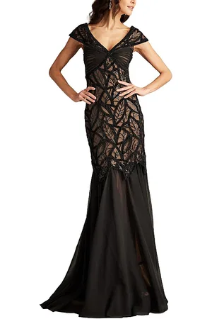 Tadashi Shoji Opalie Off Shoulder Leaf Motif Gown