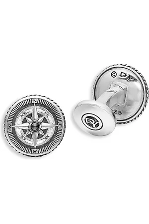 David Yurman Sterling Maritime Compass Cufflinks with Black Diamonds