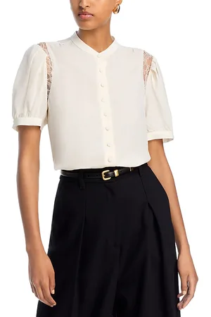 Frame Lace Trim Silk Blouse