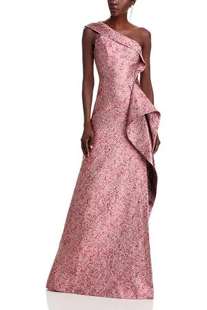 Teri Jon by Rickie Freeman Jacquard One Shoulder Ruffle Gown