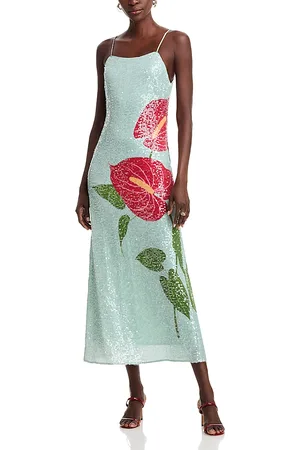 Farm Rio Anthurium Flowers Sequined Slip Dress