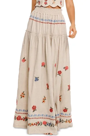 Agua Bendita Jenna Smocked Waist Skirt in Blush