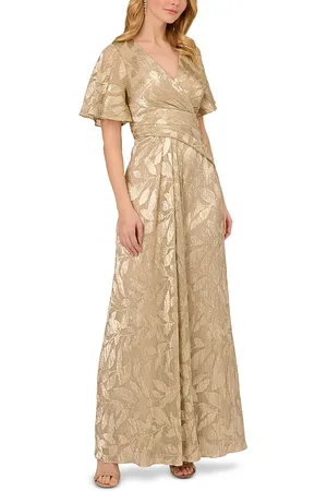 Adrianna Papell Foil Leaf Draped Gown