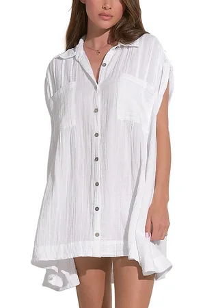 Delan Oversized Button Front Swim Cover-Up Dress