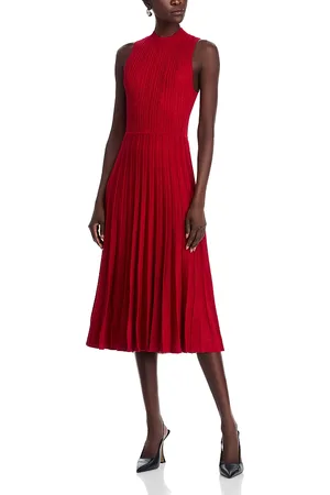 Elie newest Tahari red 95% wool sleeveless pleated front V neck dress, 6