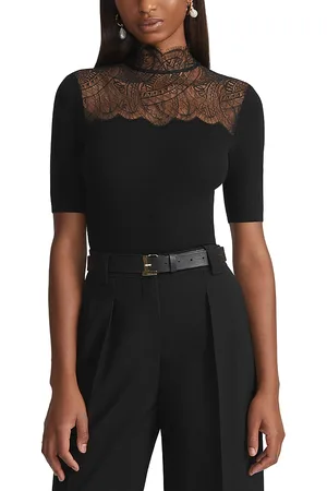Lafayette 148 New York Lace Trim Ribbed Sweater