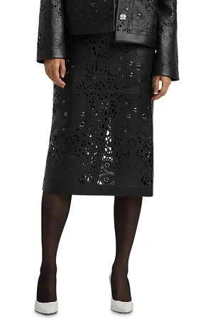 ST. JOHN Leather Lace Grommet Skirt