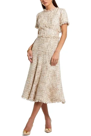 Mac Duggal Boucle Short Sleeve A Line Midi Dress