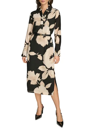 DKNY Belted Chiffon Midi Dress