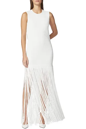 Hervé Léger Ottoman Ribbed Shadow Stripe Fringe Gown