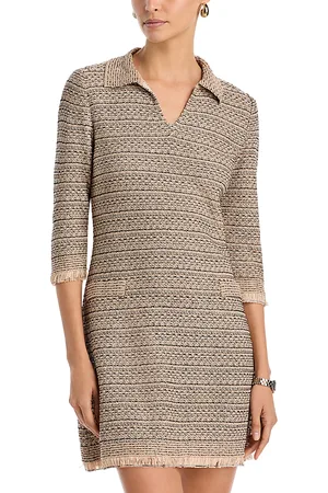 Misook Fringe Trim Intarsia Knit Shift Dress