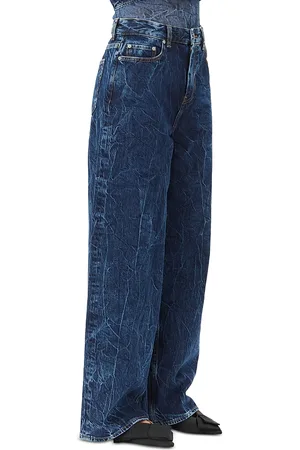 Ganni Crinkled Future Denim Marri Wide Leg Jeans in Mid Stone Blue