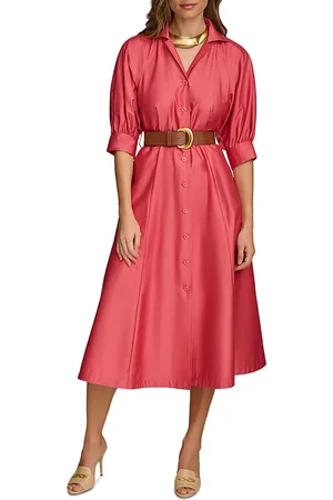 DKNY Belted A Line Midi Satin Dress