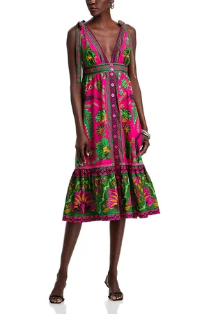 Farm Rio Ana Plunge Neck Sleeveless Midi Dress