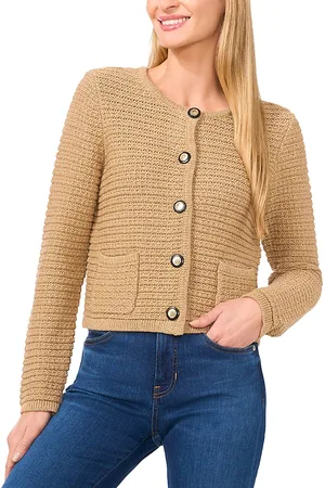 CE&CE Metallic Rib Knit Crewneck Cardigan