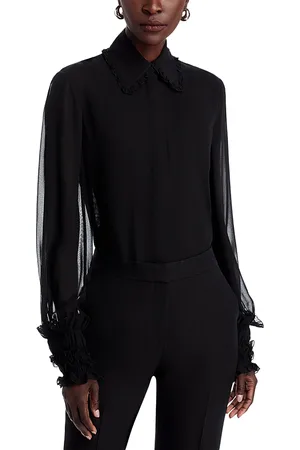 Lafayette 148 New York Pleated Collar Ballon Sleeve Blouse
