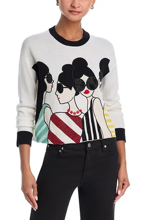 ALICE+OLIVIA Gleeson Stace Face Beaded Sweater