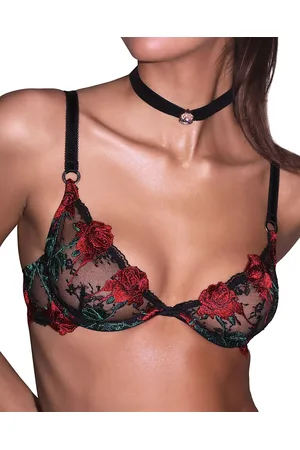 FLEUR DU MAL Bleeding Rose Embroidered Demi Bra