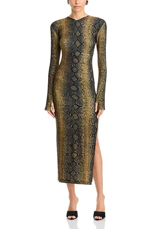 Norma Kamali Long Sleeved Shoulder Pad Side Slit Gown